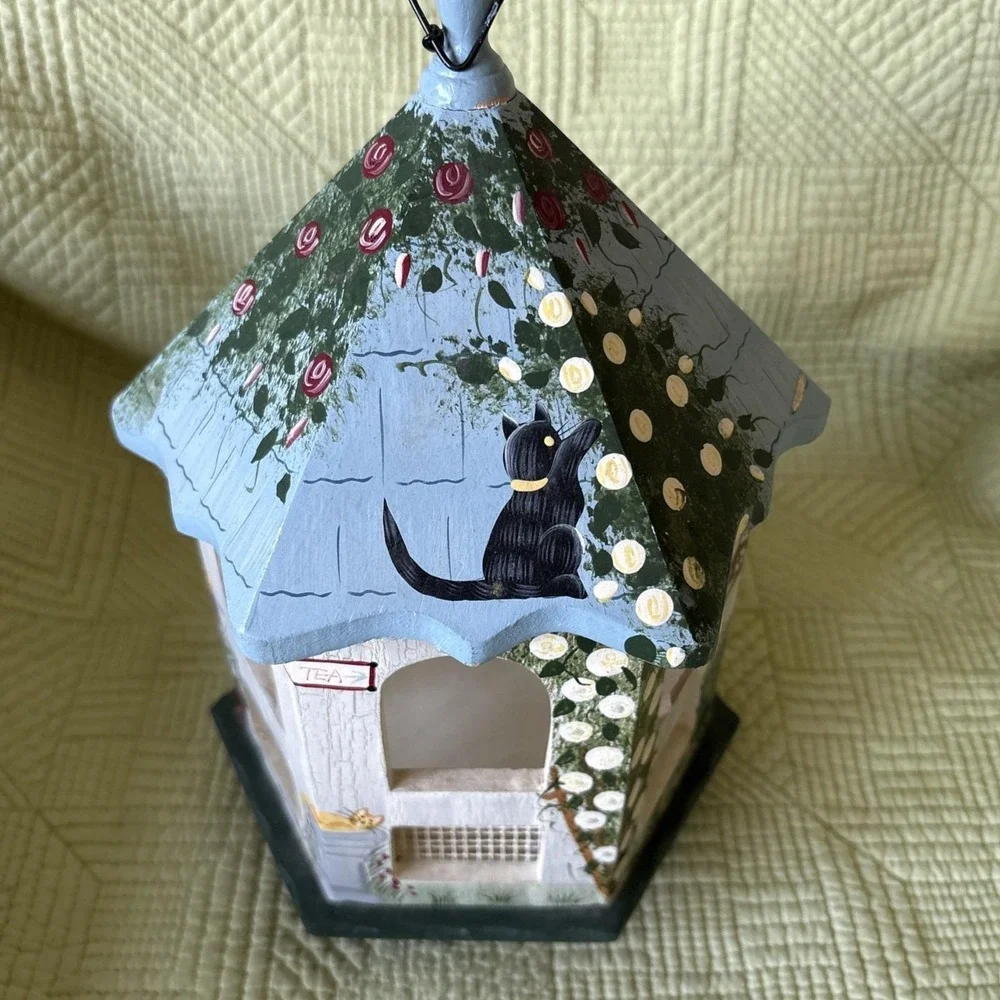Kathy Hatch Wooden Garden Cat-Themed Hanging Gazebo Decor Hand Painted Detailed